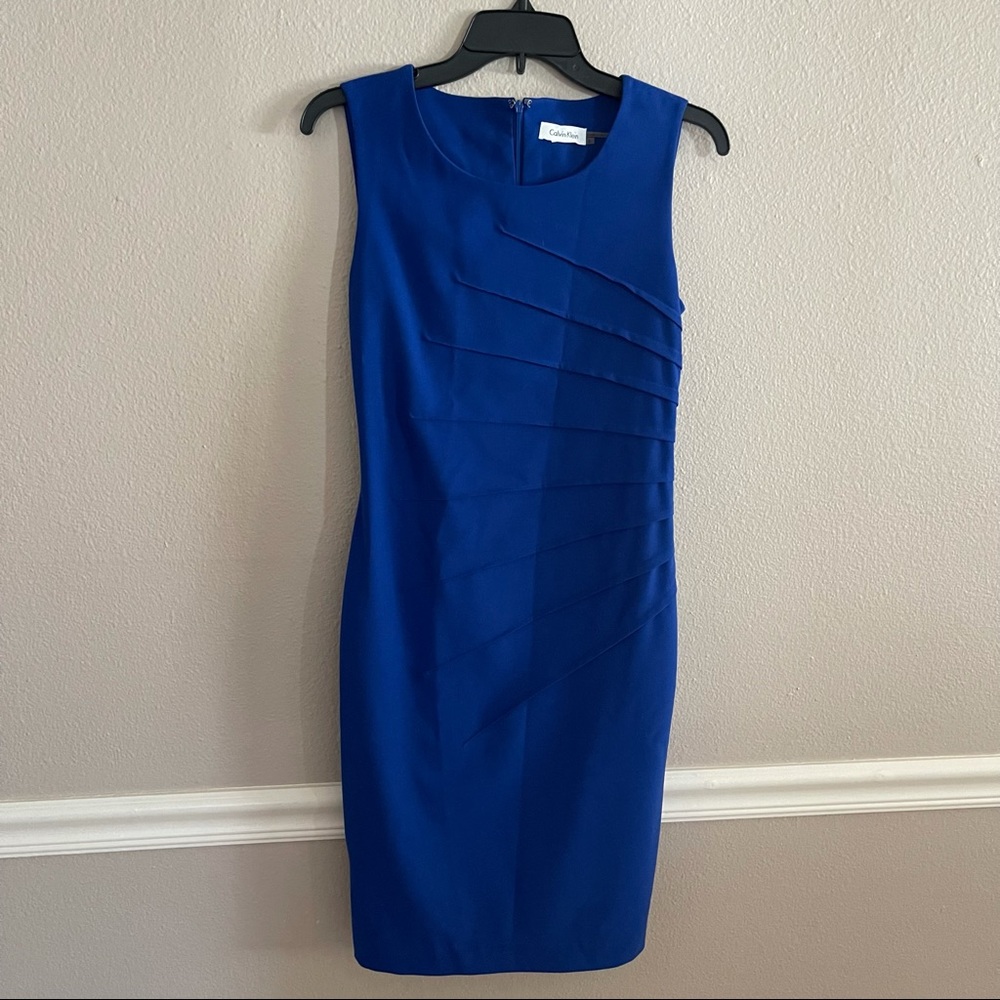 Calvin Klein Blue Scuba Crepe Ruched Dress - Picture 5 of 15